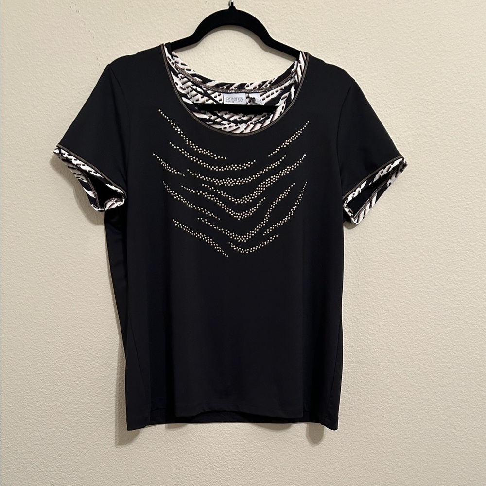 Chico’s Woman’s Black Top with Gold Embellishments